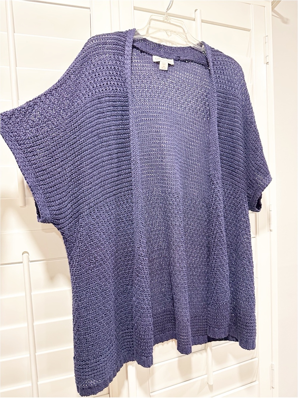 Coldwater Creek 2X Navy Open Knit Cardigan Linen Blend Short Sleeve Plus Size